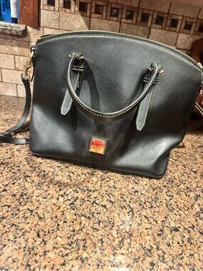 Dooney & Bourke Black Leather Dome Satchel with Gold Hardware